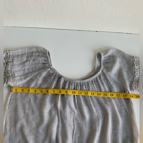 Gray lace off the shoulder top.  Light weight with elastic rounded neckline. S/M - Picture 5 of 8